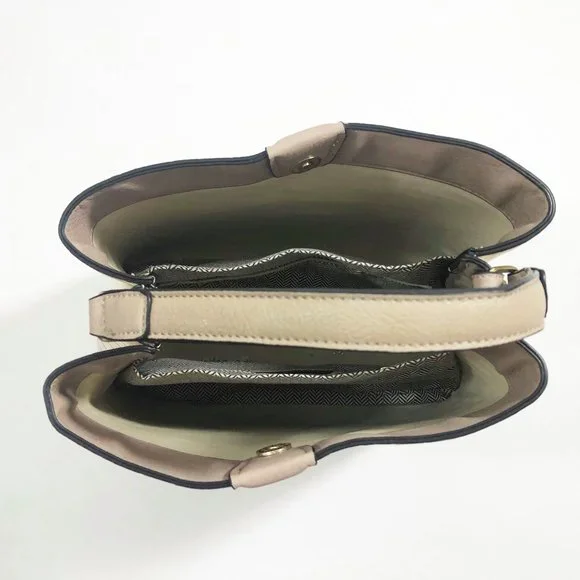 Jen & Co Tati Satchel Cross Body Bag Vegan Leather Beige Woven Pattern - Picture 4 of 9